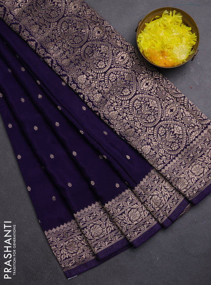 Semi mysore silk saree navy blue with allover zari woven buttas and zari woven border