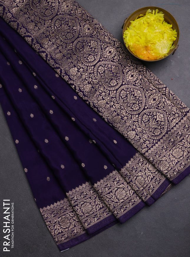 Semi mysore silk saree navy blue with allover zari woven buttas and zari woven border