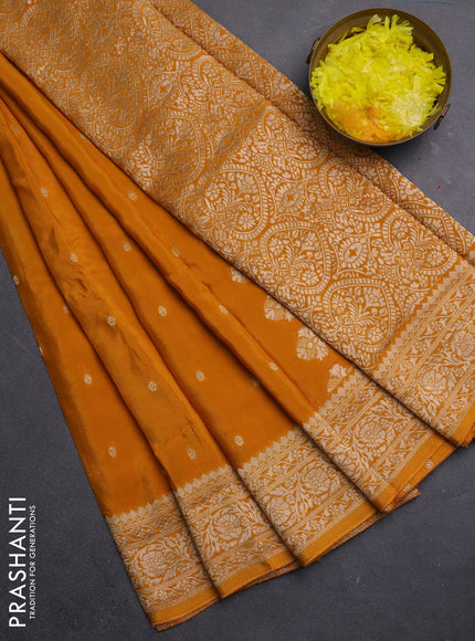 Semi mysore silk saree mustard yellow with allover zari woven buttas and zari woven border