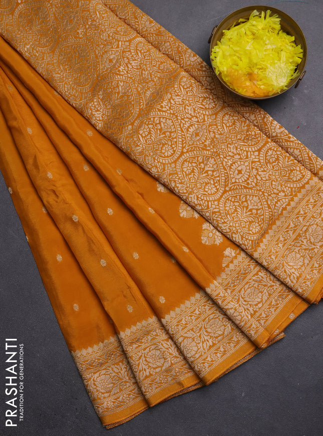 Semi mysore silk saree mustard yellow with allover zari woven buttas and zari woven border