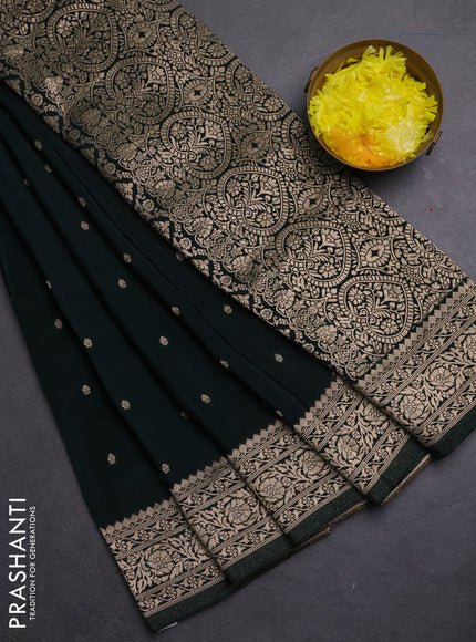 Semi mysore silk saree bottle green with allover zari woven buttas and zari woven border