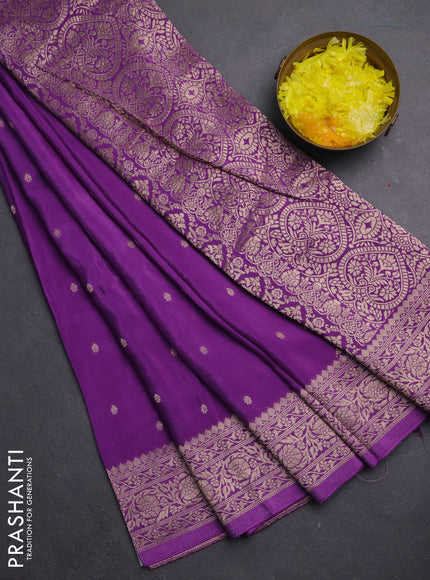 Semi mysore silk saree purple with allover zari woven buttas and zari woven border
