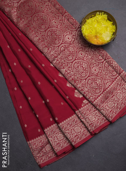 Semi mysore silk saree red with allover zari woven buttas and zari woven border