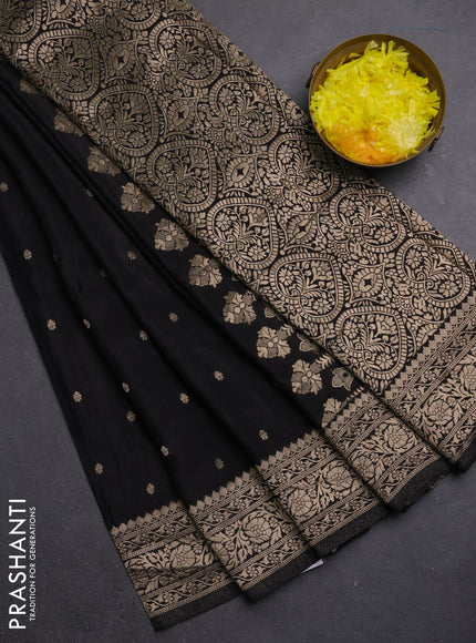 Semi mysore silk saree black with allover zari woven buttas and zari woven border