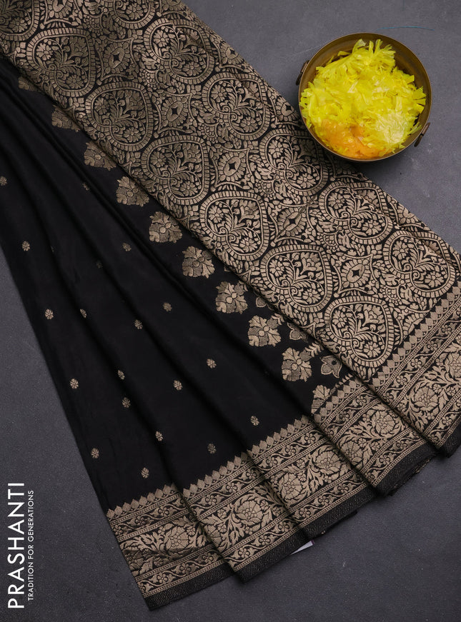 Semi mysore silk saree black with allover zari woven buttas and zari woven border