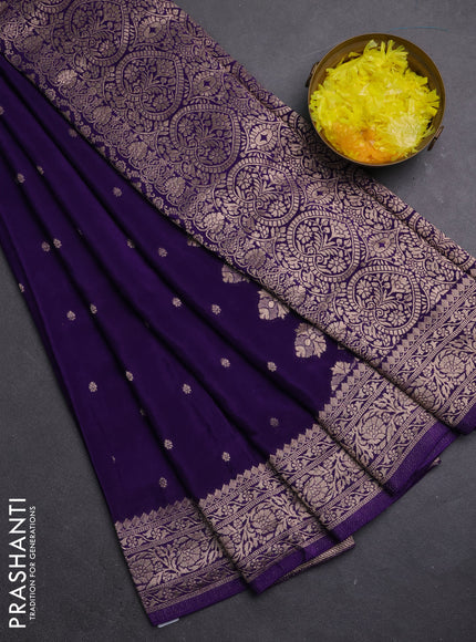 Semi mysore silk saree violet with allover zari woven buttas and zari woven border