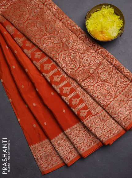 Semi mysore silk saree rust shade with allover zari woven buttas and zari woven border