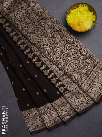 Semi mysore silk saree coffee brown with allover zari woven buttas and zari woven border