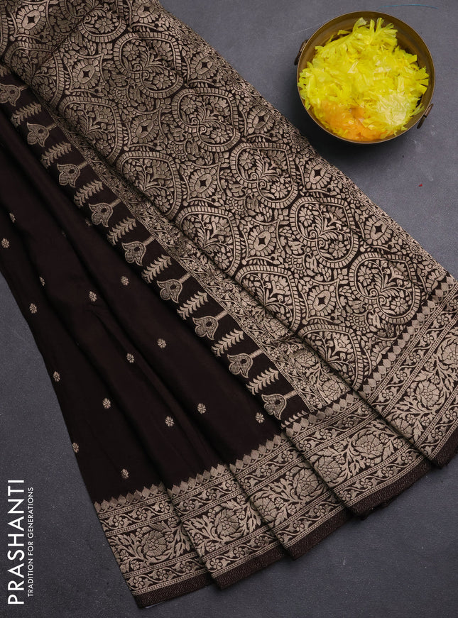 Semi mysore silk saree coffee brown with allover zari woven buttas and zari woven border