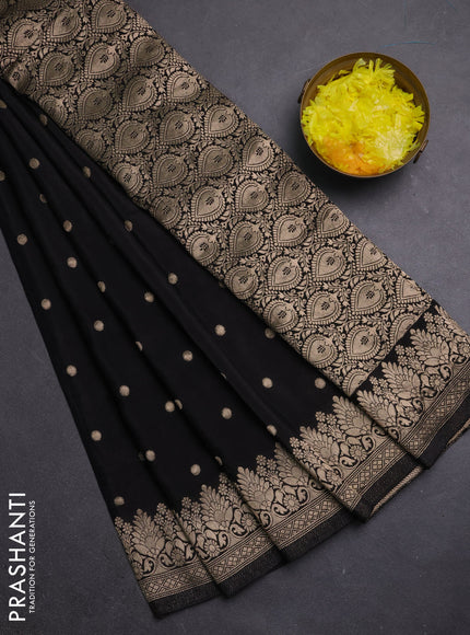 Semi mysore silk saree black with allover zari woven buttas and zari woven border