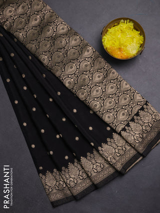 Semi mysore silk saree black with allover zari woven buttas and zari woven border