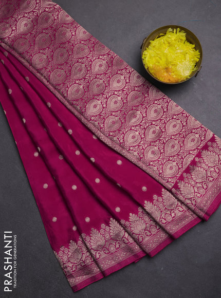Semi mysore silk saree dark pink with allover zari woven buttas and zari woven border