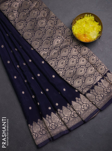 Semi mysore silk saree navy blue with allover zari woven buttas and zari woven border