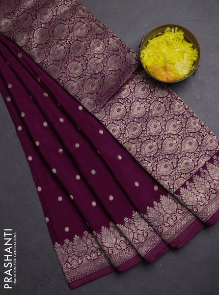 Semi mysore silk saree wine shade with allover zari woven buttas and zari woven border