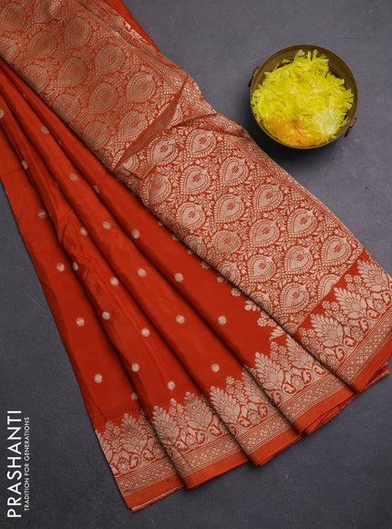 Semi mysore silk saree rust shade with allover zari woven buttas and zari woven border