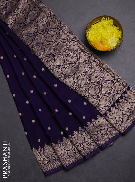 Semi mysore silk saree deep violet with allover zari woven buttas and zari woven border