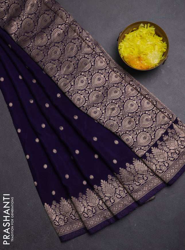 Semi mysore silk saree deep violet with allover zari woven buttas and zari woven border
