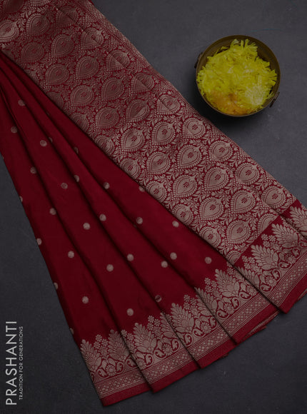 Semi mysore silk saree red with allover zari woven buttas and zari woven border