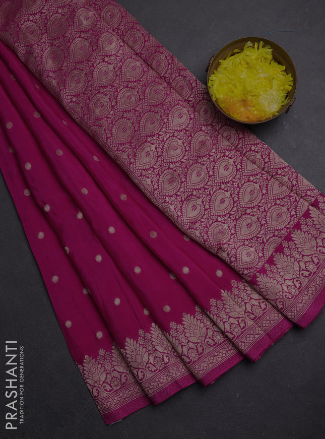 Semi mysore silk saree pink with allover zari woven buttas and zari woven border