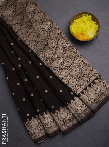 Semi mysore silk saree coffee brown with allover zari woven buttas and zari woven border