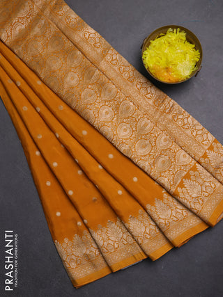 Semi mysore silk saree mustard yellow with allover zari woven buttas and zari woven border