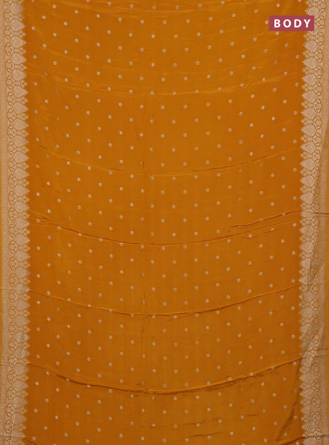 Semi mysore silk saree mustard yellow with allover zari woven buttas and zari woven border