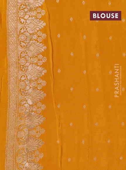 Semi mysore silk saree mustard yellow with allover zari woven buttas and zari woven border