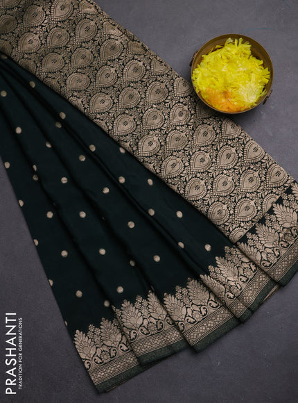 Semi mysore silk saree bottle green with allover zari woven buttas and zari woven border