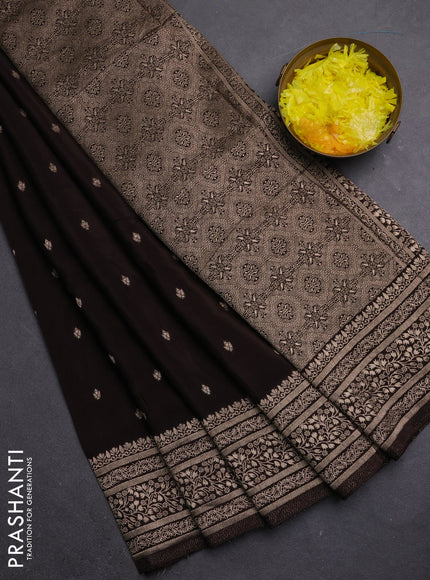 Semi mysore silk saree coffee brown with allover zari woven buttas and zari woven border