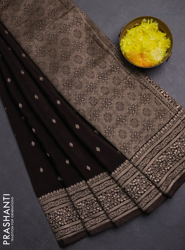 Semi mysore silk saree coffee brown with allover zari woven buttas and zari woven border