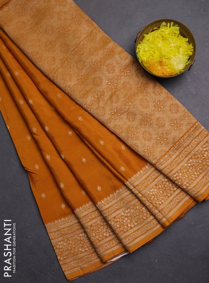 Semi mysore silk saree mustard yellow with allover zari woven buttas and zari woven border
