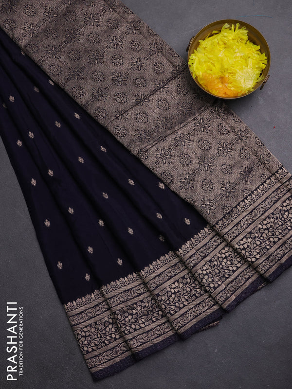 Semi mysore silk saree deep jamun with allover zari woven buttas and zari woven border