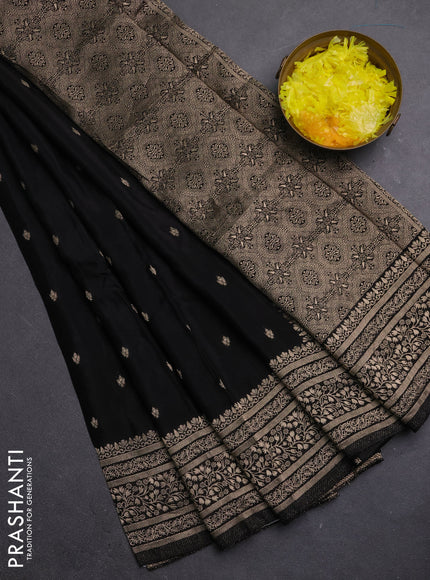 Semi mysore silk saree black with allover zari woven buttas and zari woven border
