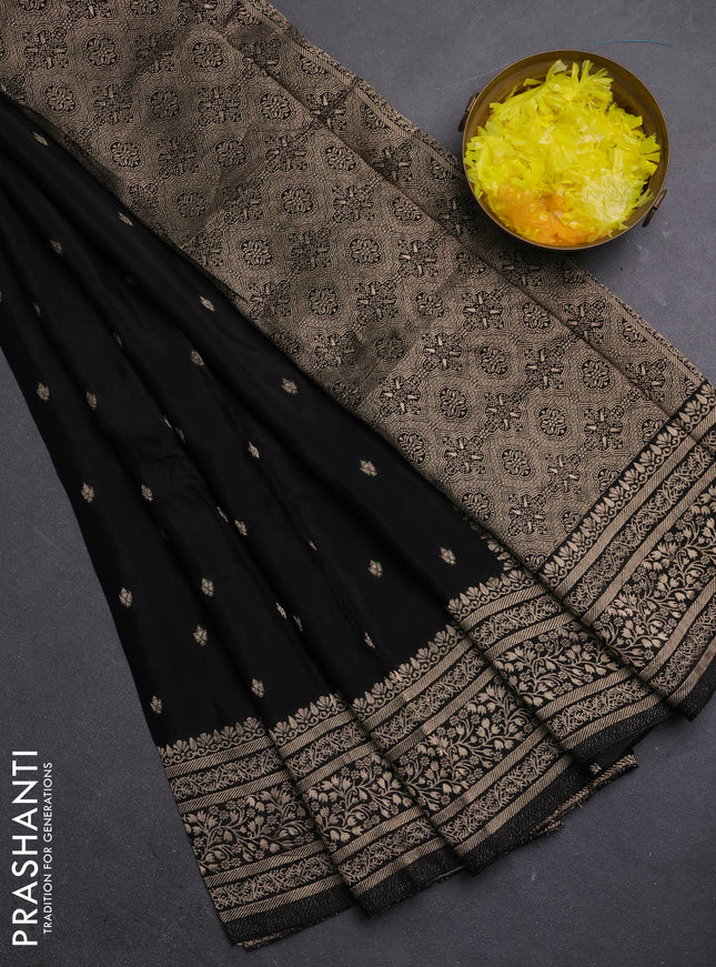 Semi mysore silk saree black with allover zari woven buttas and zari woven border