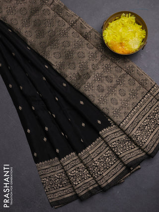 Semi mysore silk saree black with allover zari woven buttas and zari woven border