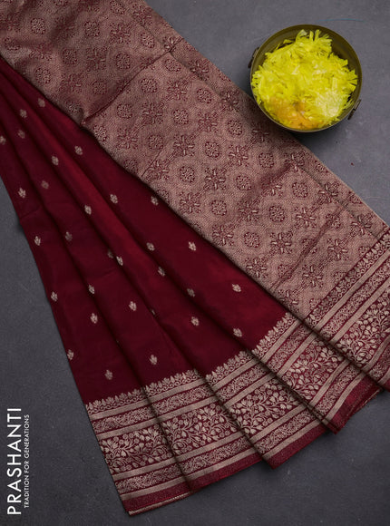 Semi mysore silk saree red with allover zari woven buttas and zari woven border