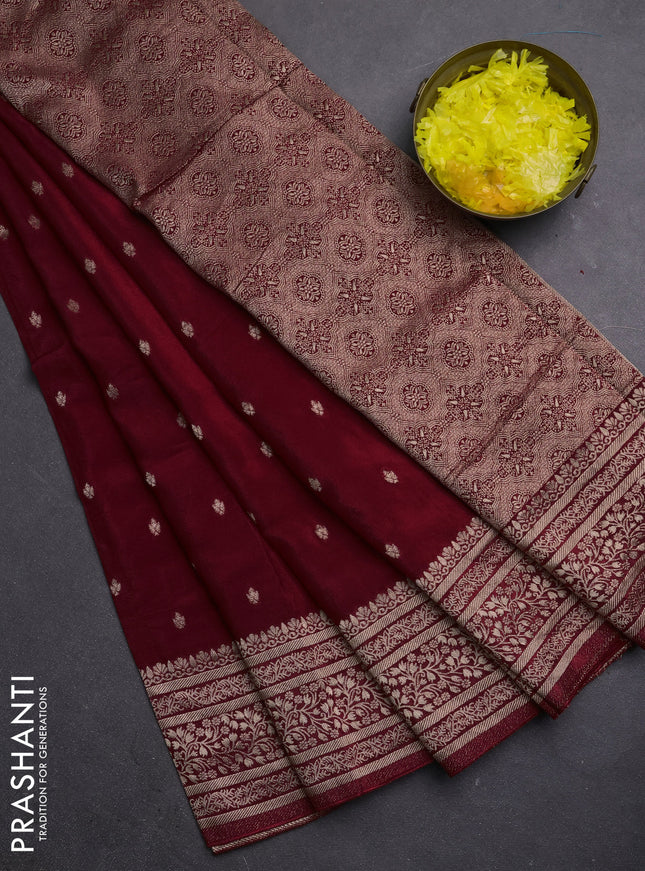 Semi mysore silk saree red with allover zari woven buttas and zari woven border