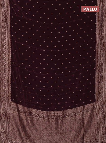 Semi mysore silk saree deep wine with allover zari woven buttas and zari woven border