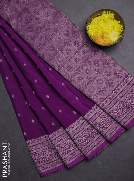 Semi mysore silk saree purple with allover zari woven buttas and zari woven border