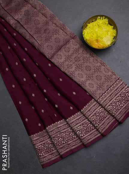 Semi mysore silk saree wine shade with allover zari woven buttas and zari woven border