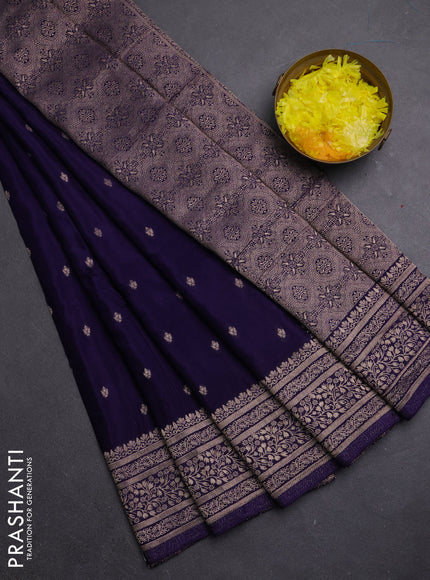 Semi mysore silk saree violet with allover zari woven buttas and zari woven border