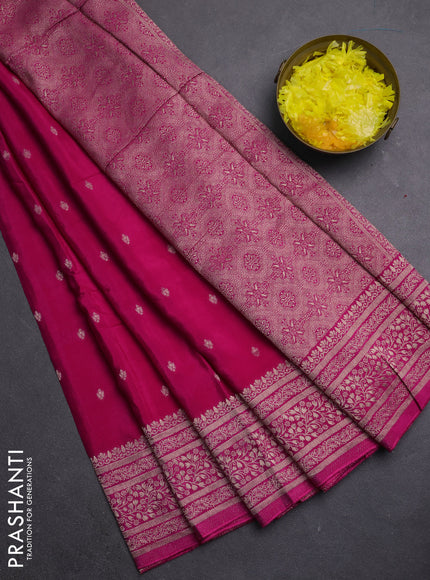 Semi mysore silk saree pink with allover zari woven buttas and zari woven border