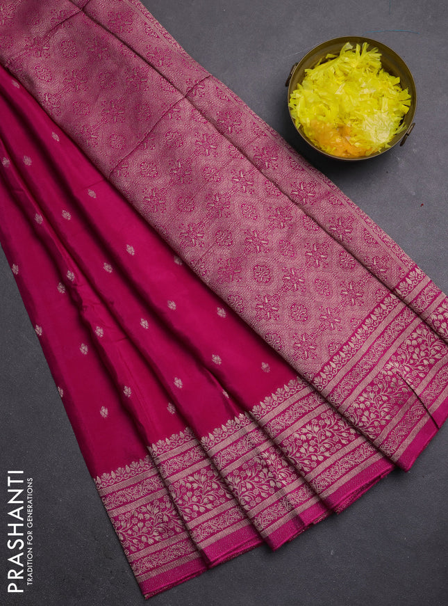 Semi mysore silk saree pink with allover zari woven buttas and zari woven border