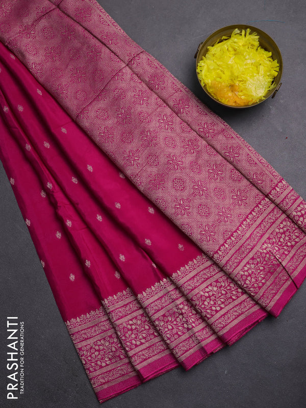 Semi mysore silk saree pink with allover zari woven buttas and zari woven border