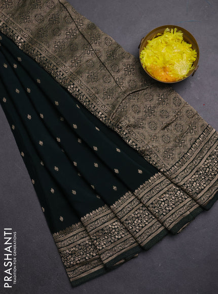 Semi mysore silk saree bottle green with allover zari woven buttas and zari woven border