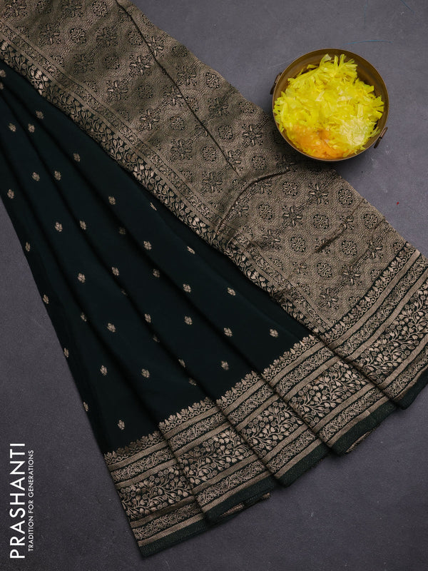 Semi mysore silk saree bottle green with allover zari woven buttas and zari woven border