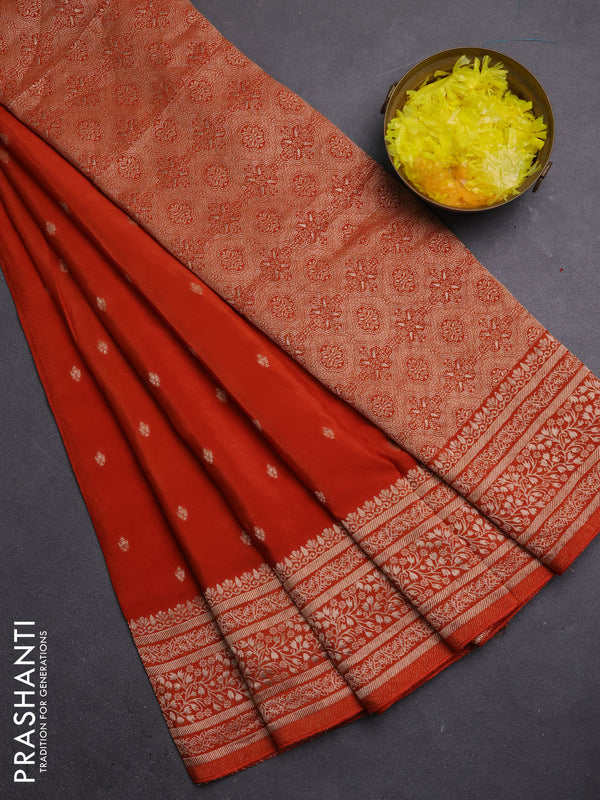 Semi mysore silk saree rust shade with allover zari woven buttas and zari woven border