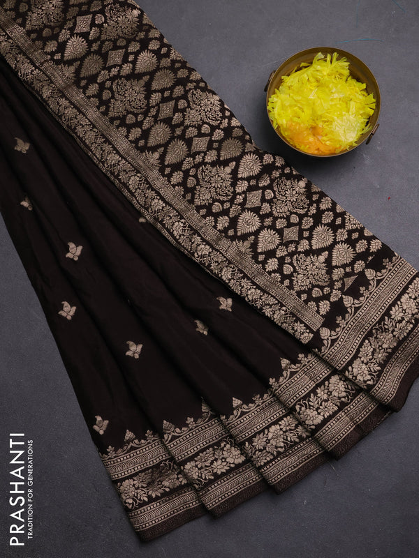 Semi mysore silk saree coffee brown with allover zari woven buttas and zari woven border