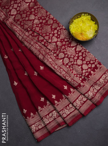Semi mysore silk saree red with allover zari woven buttas and zari woven border