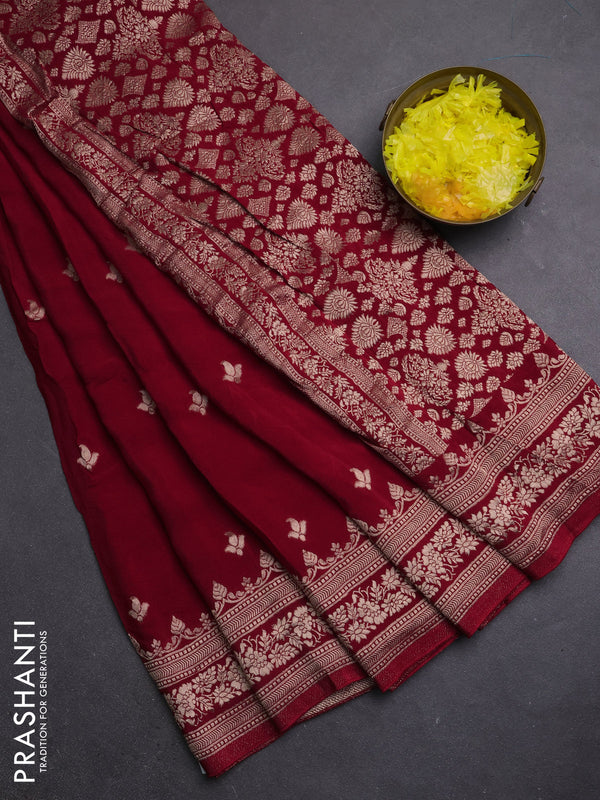 Semi mysore silk saree red with allover zari woven buttas and zari woven border